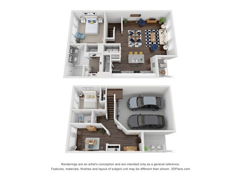Floor plan for 2 beds, 2.5 baths, 1589 sqft